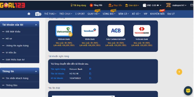 Quá trình giao dịch nạp tiền được thực hiện với nhiều phương thức khác nhau