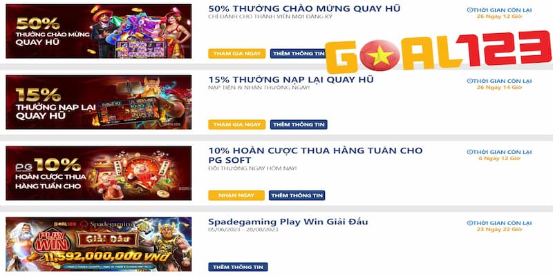 Vô vàn ưu đãi hấp dẫn khi hội viên quay hũ mỗi ngày tại GOAL123